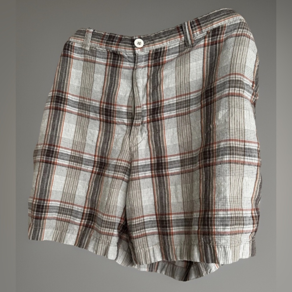 Tommy Bahama Mens Linen/Silk Chino Shorts Tan/Brown Plaid Casual Pockets 42